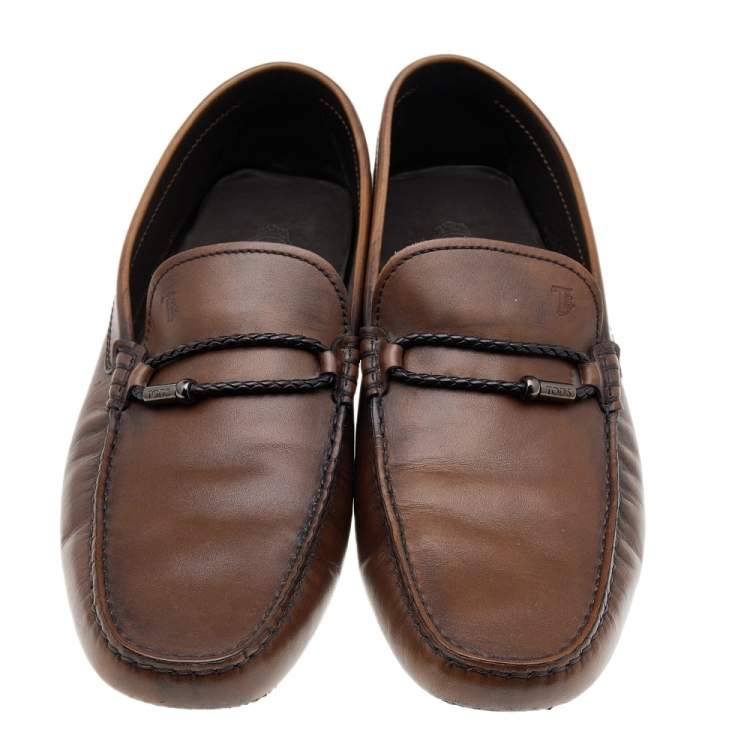Pre Owned Tod's Brown Leather Slip On Driving Loafers Size 46.5