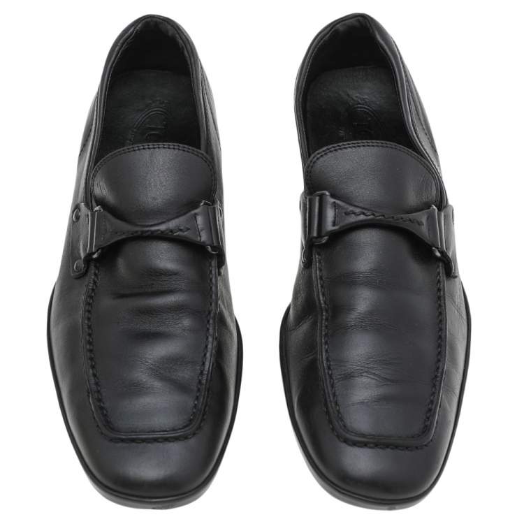 Pre Owned Tod's Black Leather Slip On Loafers Size 41.5