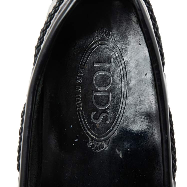 Pre Owned Tod's Black Leather Braided Bow Driver Loafers Size 41.5