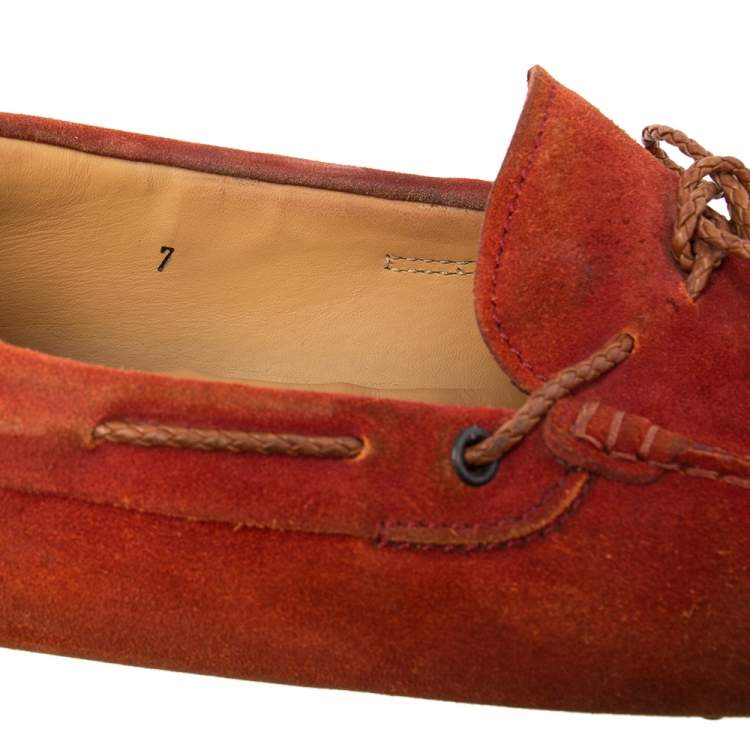 Pre Owned Tod's Orange Suede Bow Loafers Size 41