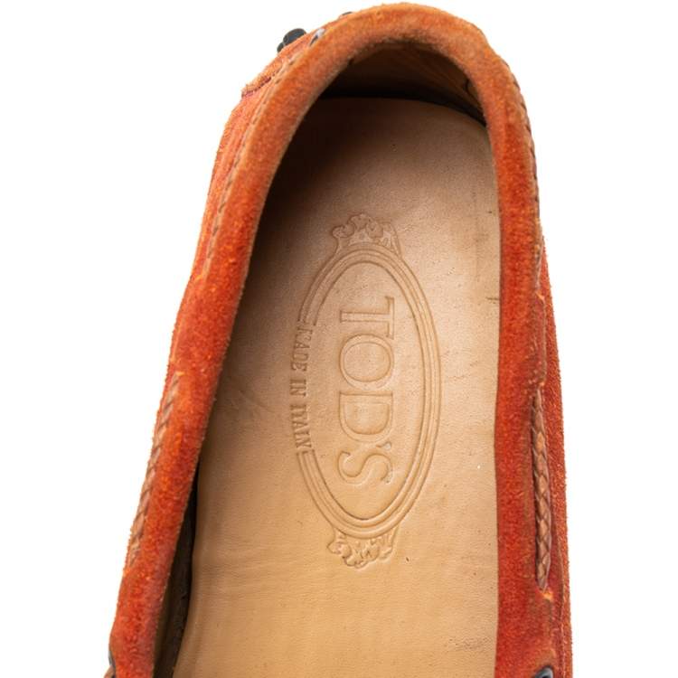 Pre Owned Tod's Orange Suede Bow Loafers Size 41