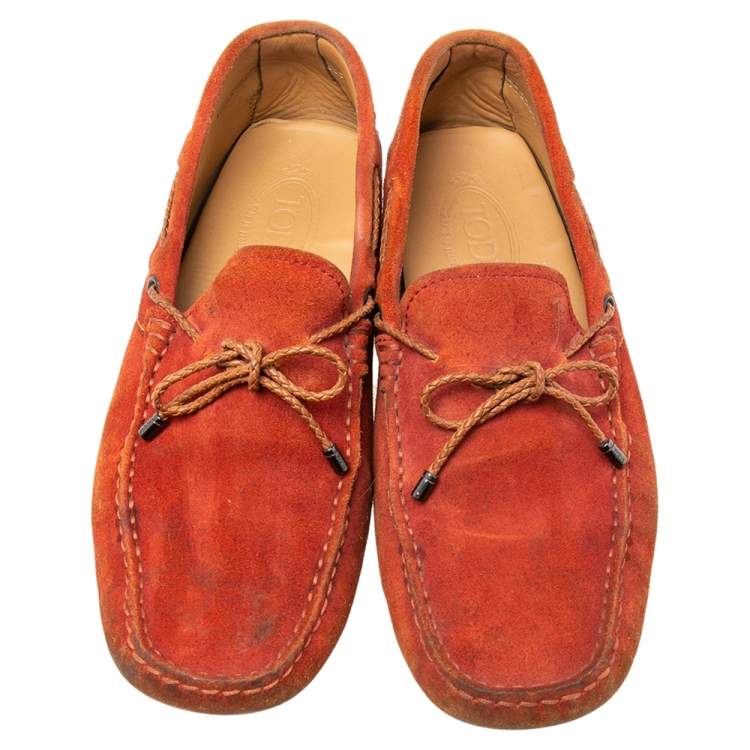 Pre Owned Tod's Orange Suede Bow Loafers Size 41