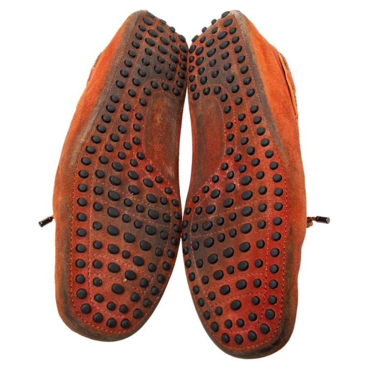 Pre Owned Tod's Orange Suede Bow Loafers Size 41