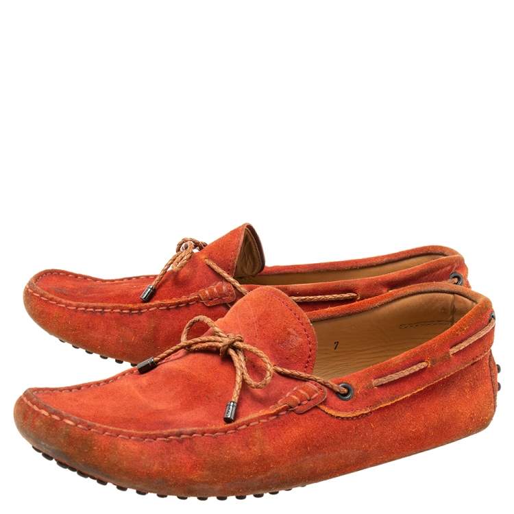 Pre Owned Tod's Orange Suede Bow Loafers Size 41