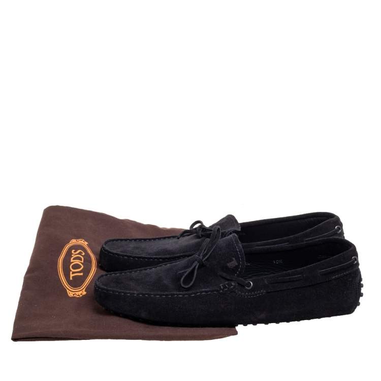 Pre Owned Tod's Black Suede Bow Gommino Loafers Size 45