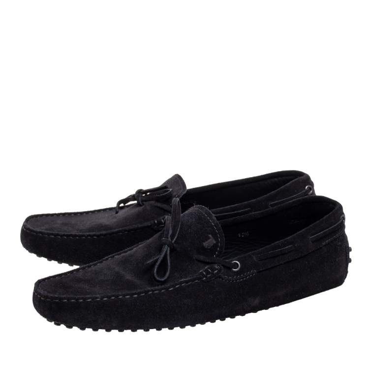 Pre Owned Tod's Black Suede Bow Gommino Loafers Size 45