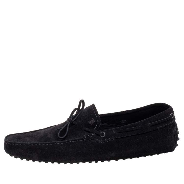 Pre Owned Tod's Black Suede Bow Gommino Loafers Size 45