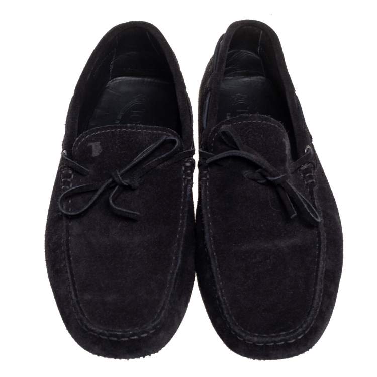 Pre Owned Tod's Black Suede Bow Gommino Loafers Size 45