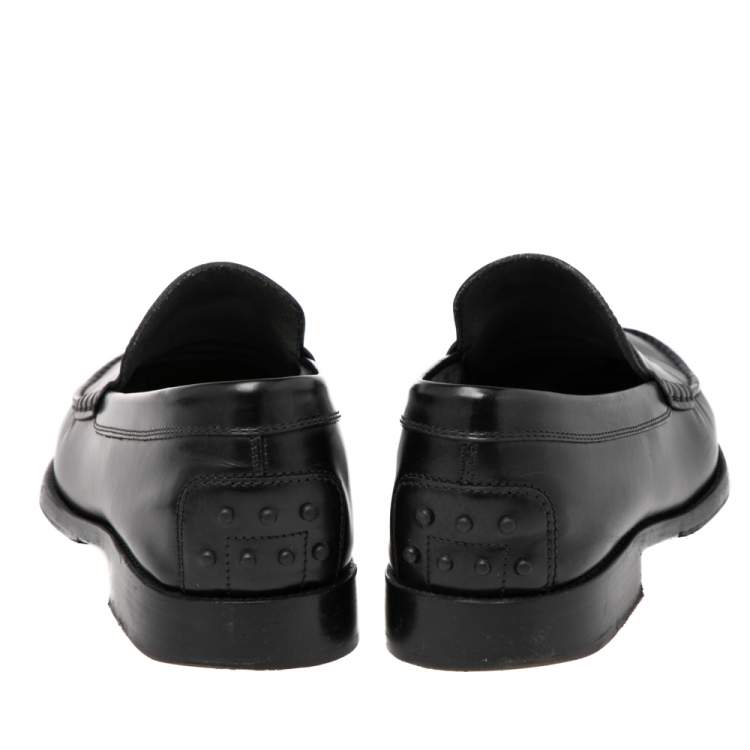 Pre Owned Tod's Black Leather Penny  Slip On Loafers  Size 42.5