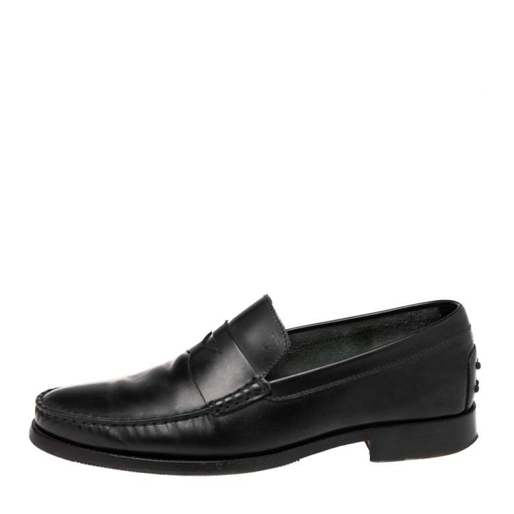 Pre Owned Tod's Black Leather Penny  Slip On Loafers  Size 42.5