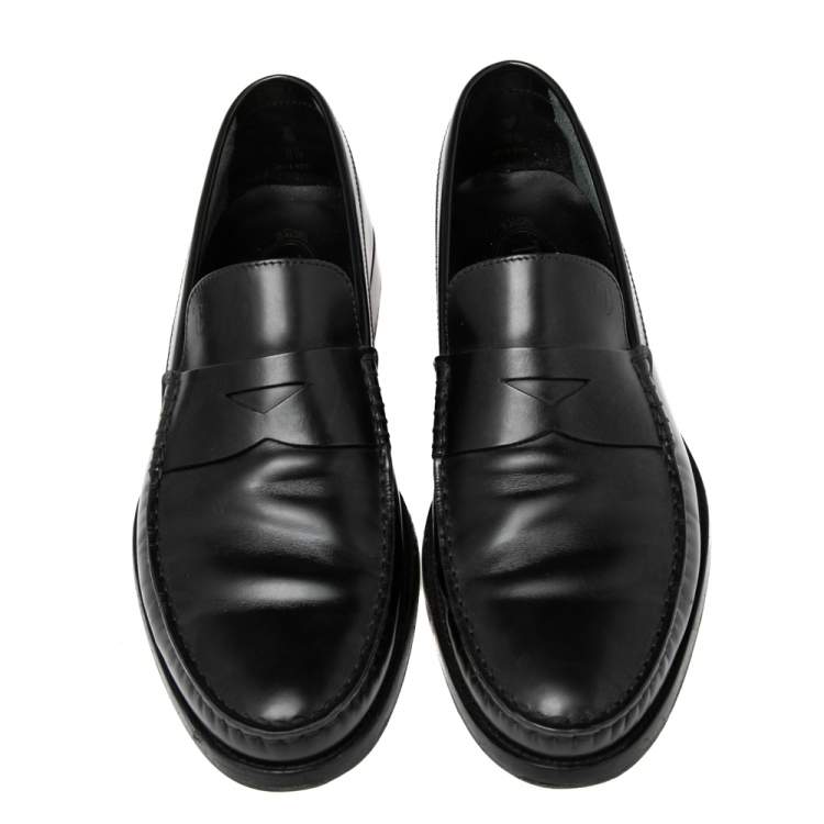 Pre Owned Tod's Black Leather Penny  Slip On Loafers  Size 42.5