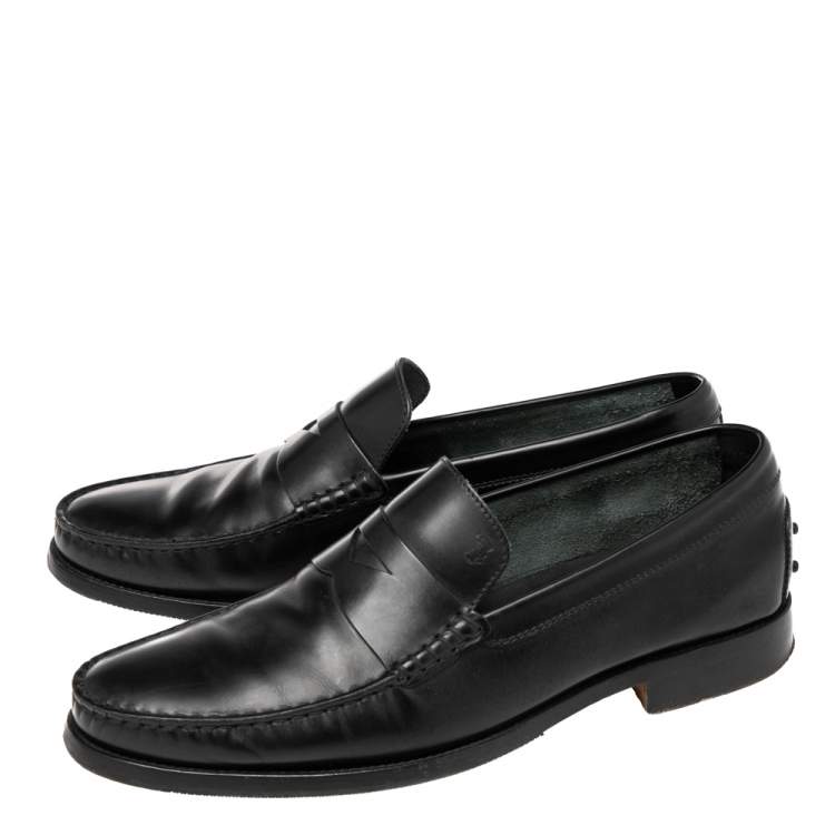 Pre Owned Tod's Black Leather Penny  Slip On Loafers  Size 42.5