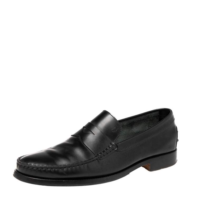 Pre Owned Tod's Black Leather Penny  Slip On Loafers  Size 42.5