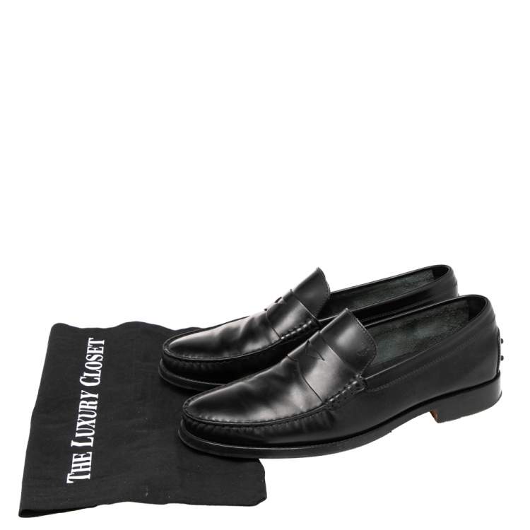 Pre Owned Tod's Black Leather Penny  Slip On Loafers  Size 42.5