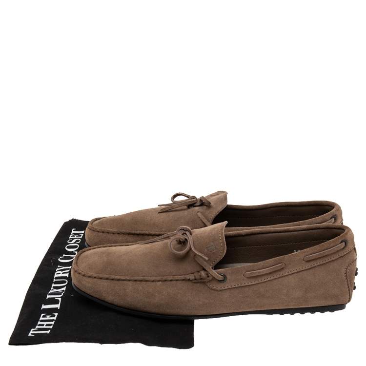 Pre Owned Tod's Brown  Suede Bow Slip On Loafers Size 44.5
