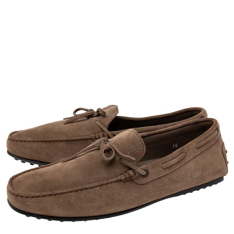 Pre Owned Tod's Brown  Suede Bow Slip On Loafers Size 44.5