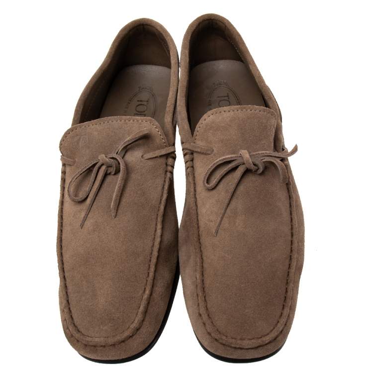 Pre Owned Tod's Brown  Suede Bow Slip On Loafers Size 44.5