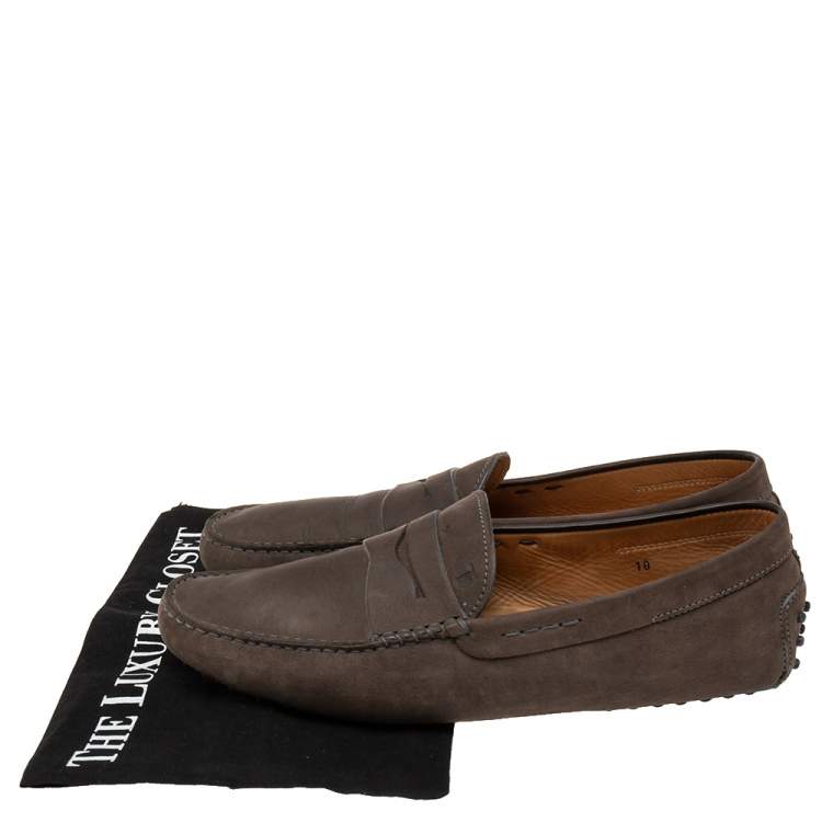 مملوكة مسبقًا Tod's Brown Nubuck Leather Penny Slip On Loafers Size 44.5