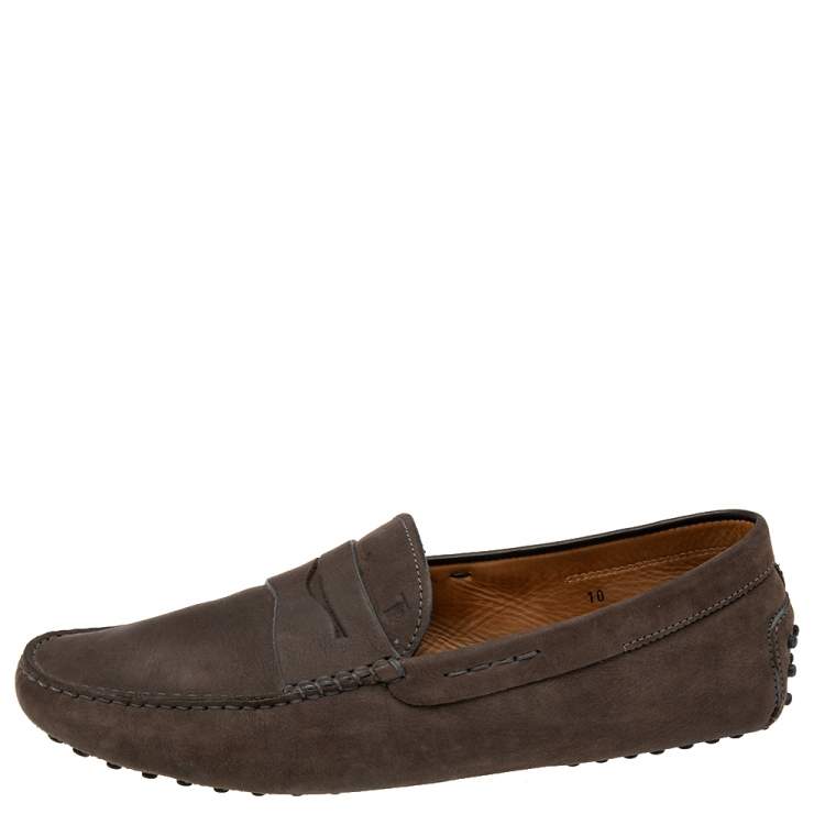مملوكة مسبقًا Tod's Brown Nubuck Leather Penny Slip On Loafers Size 44.5
