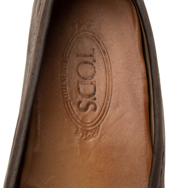 مملوكة مسبقًا Tod's Brown Nubuck Leather Penny Slip On Loafers Size 44.5