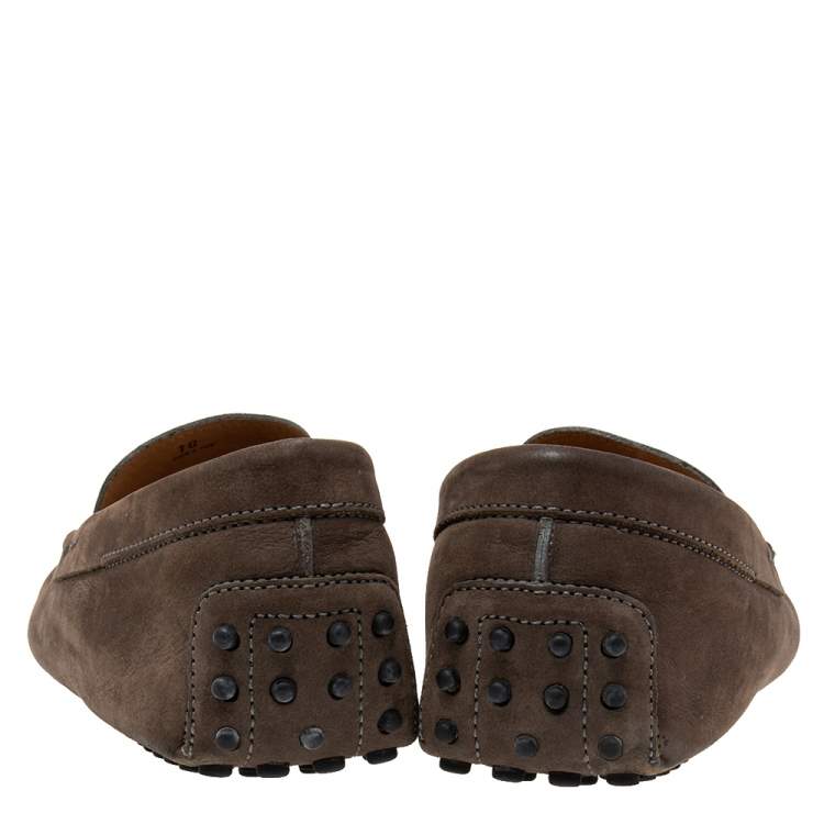 مملوكة مسبقًا Tod's Brown Nubuck Leather Penny Slip On Loafers Size 44.5