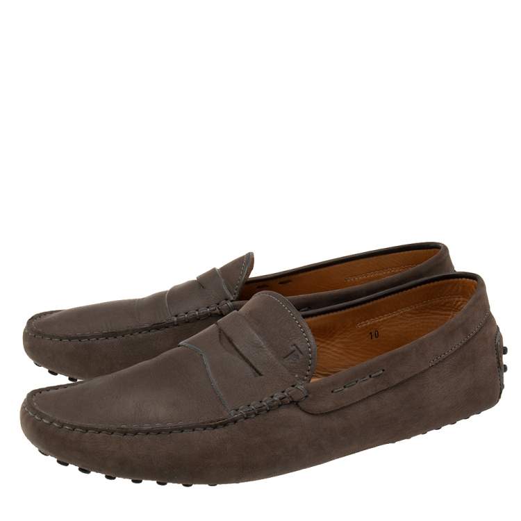 مملوكة مسبقًا Tod's Brown Nubuck Leather Penny Slip On Loafers Size 44.5