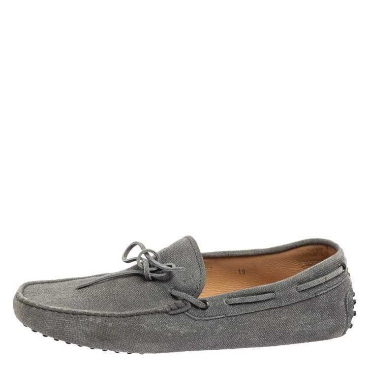 Pre Owned Tod's Slate Grey Suede Bow Detail Loafers Size 44.5