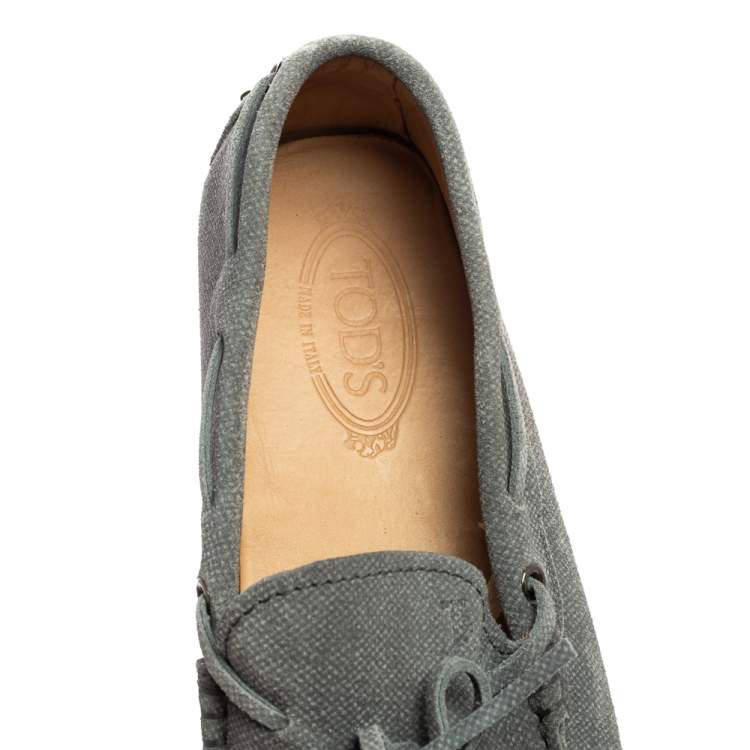 Pre Owned Tod's Slate Grey Suede Bow Detail Loafers Size 44.5