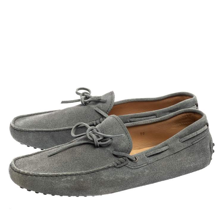 Pre Owned Tod's Slate Grey Suede Bow Detail Loafers Size 44.5