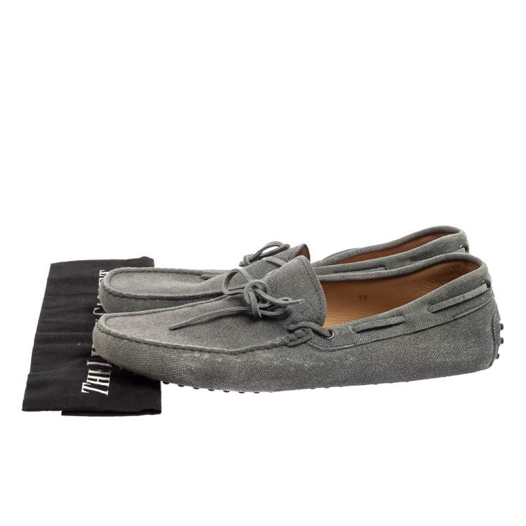 Pre Owned Tod's Slate Grey Suede Bow Detail Loafers Size 44.5