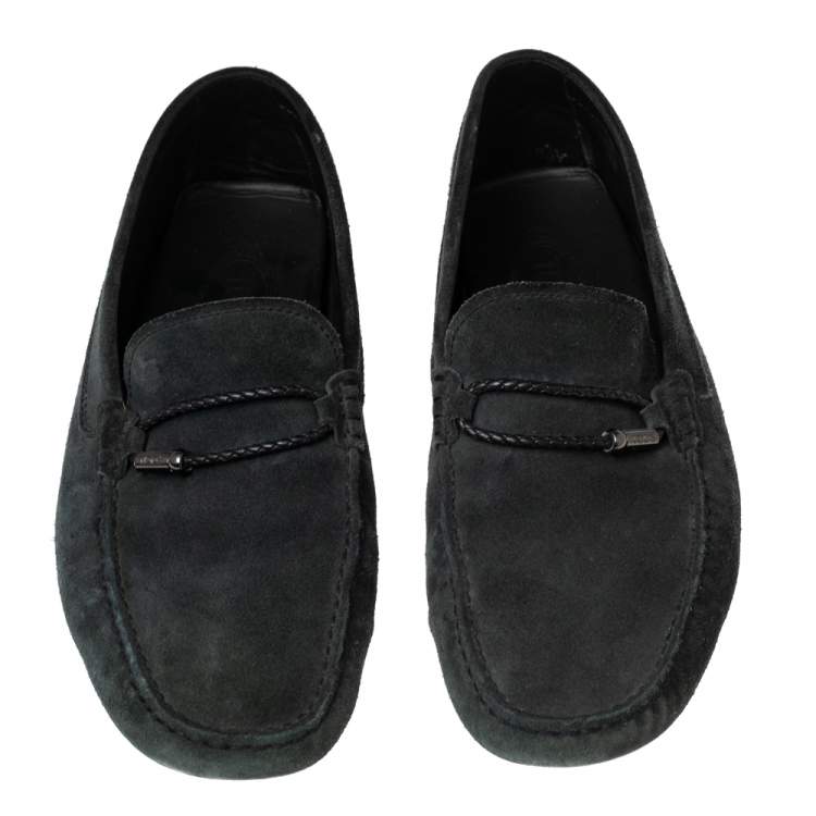 Pre Owned Tod's Black Suede Braided Bit Loafers Size 44.5