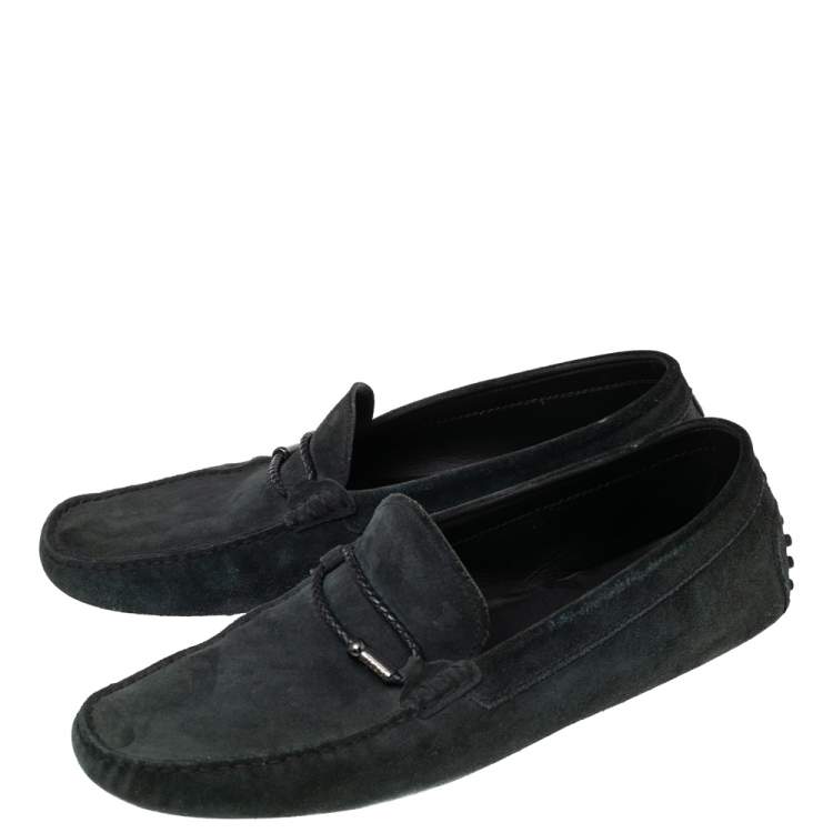 Pre Owned Tod's Black Suede Braided Bit Loafers Size 44.5