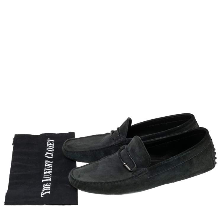 Pre Owned Tod's Black Suede Braided Bit Loafers Size 44.5