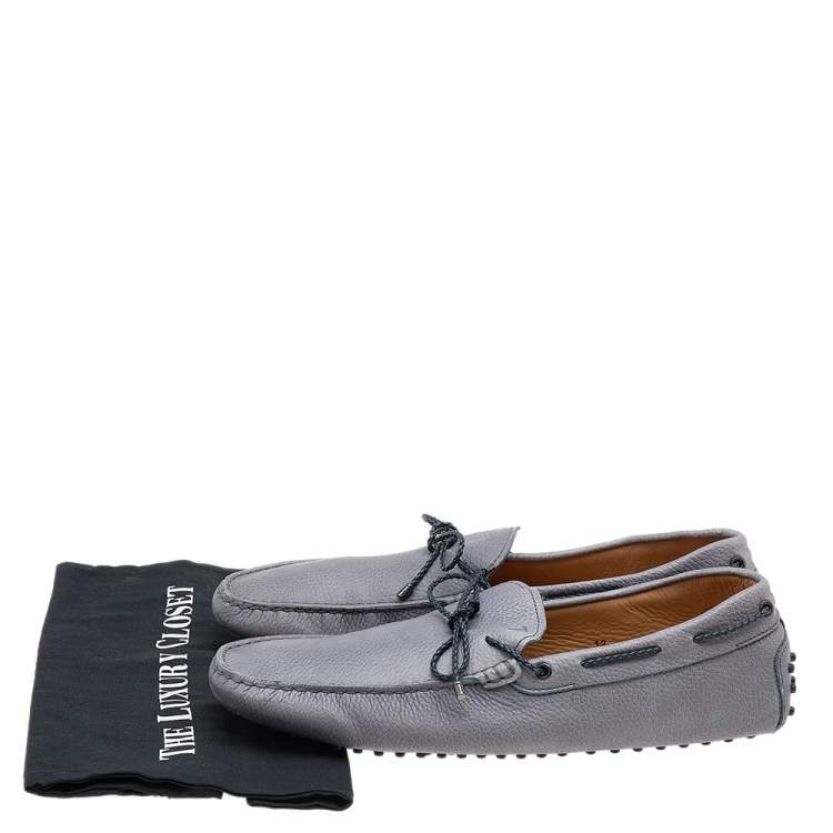 Pre Owned Tod's Grey/Navy Blue Leather Braided Bow Slip On Loafers Size 47