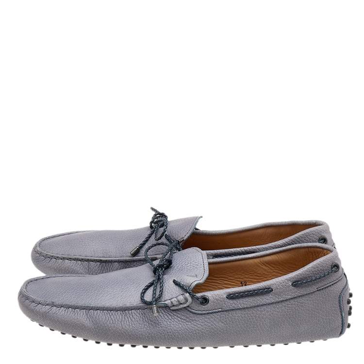 Pre Owned Tod's Grey/Navy Blue Leather Braided Bow Slip On Loafers Size 47