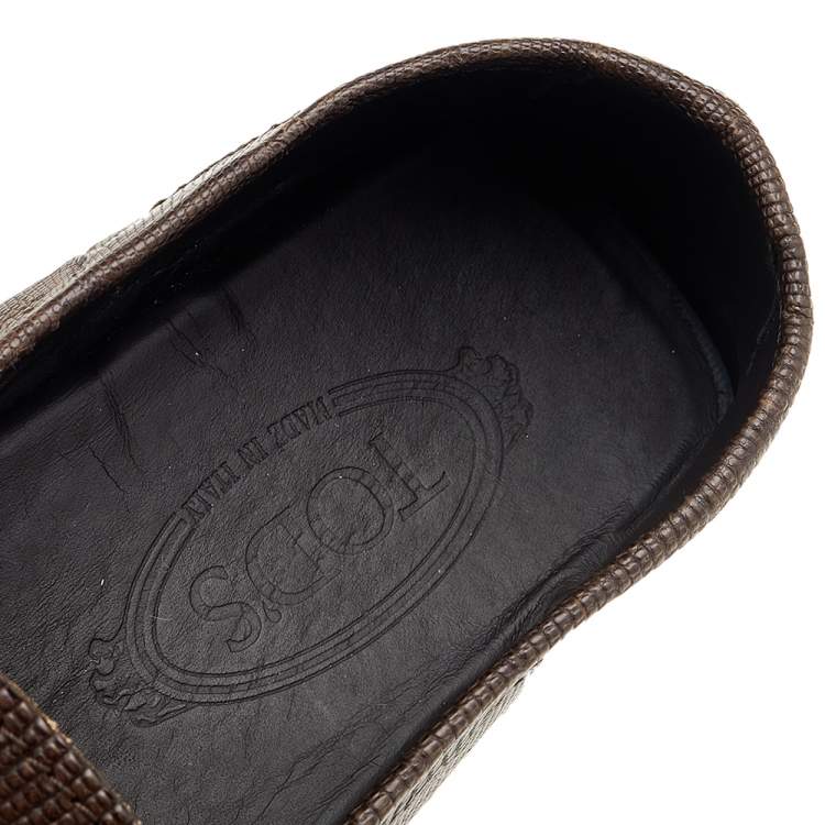 Pre Owned Tod's Brown Lizard Embossed Leather Slip On Loafers Size 41