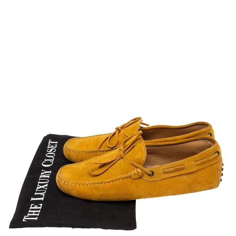 Pre Owned Tod's Yellow Suede Bow Slip On Loafers Size 39.5
