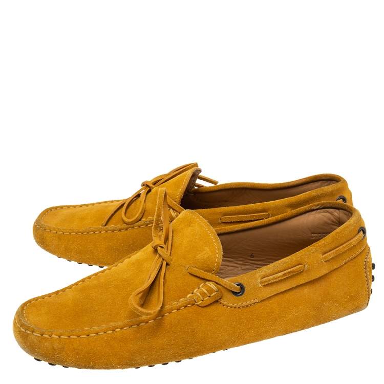Pre Owned Tod's Yellow Suede Bow Slip On Loafers Size 39.5