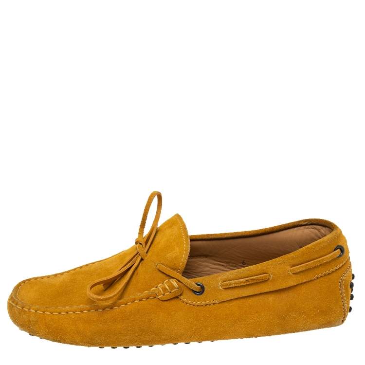 Pre Owned Tod's Yellow Suede Bow Slip On Loafers Size 39.5
