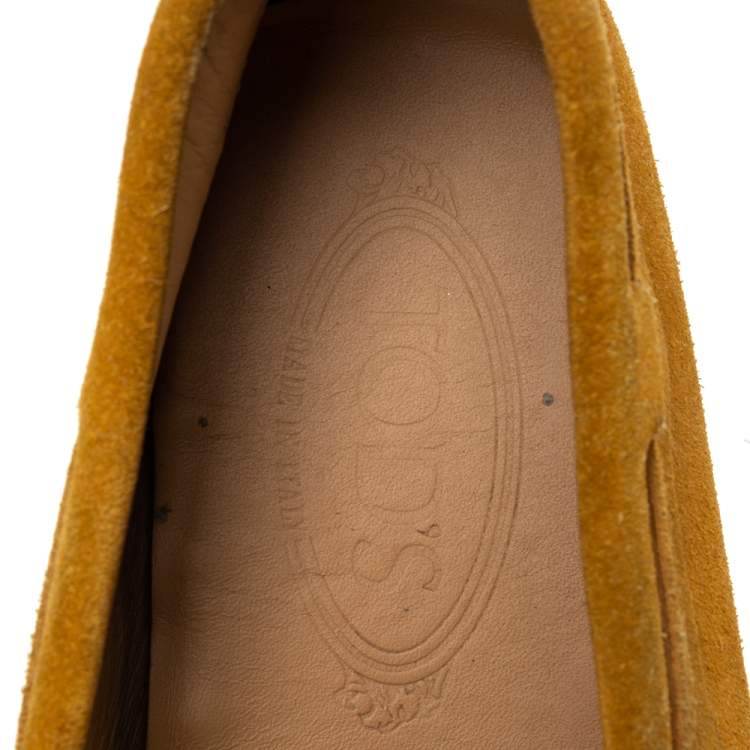 Pre Owned Tod's Yellow Suede Bow Slip On Loafers Size 39.5