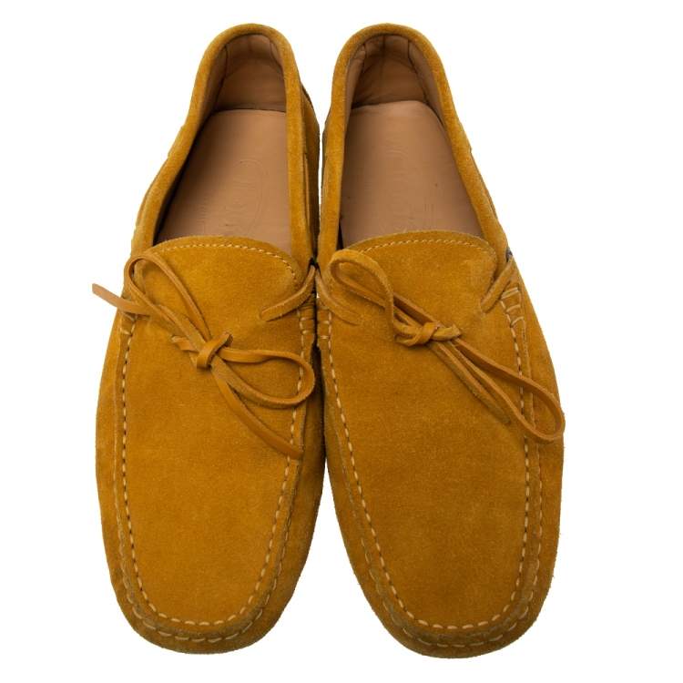 Pre Owned Tod's Yellow Suede Bow Slip On Loafers Size 39.5