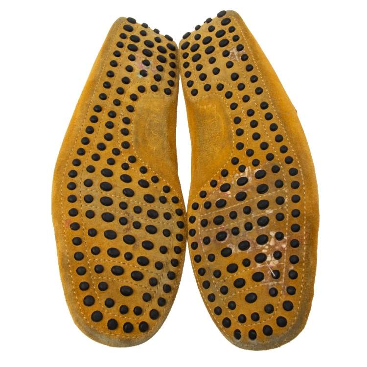 Pre Owned Tod's Yellow Suede Bow Slip On Loafers Size 39.5