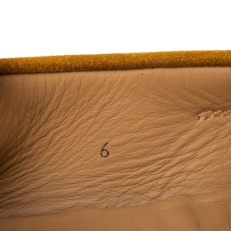 Pre Owned Tod's Yellow Suede Bow Slip On Loafers Size 39.5