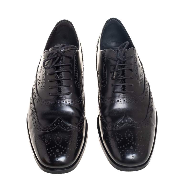 Pre Owned Tod's Black Brogue Leather Lace Up Oxfords Size 39.5