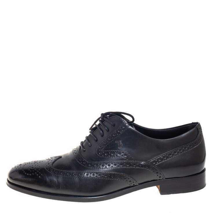 Pre Owned Tod's Black Brogue Leather Lace Up Oxfords Size 39.5