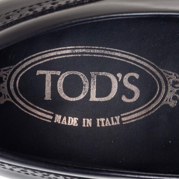 Pre Owned Tod's Black Brogue Leather Lace Up Oxfords Size 39.5