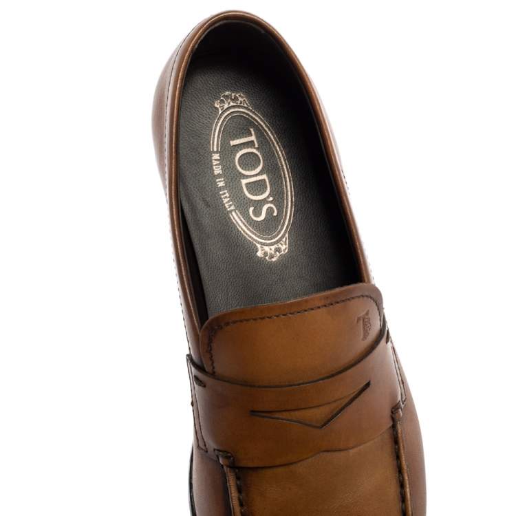 Pre Owned Tod's Brown Leather Penny Loafers Size 39.5