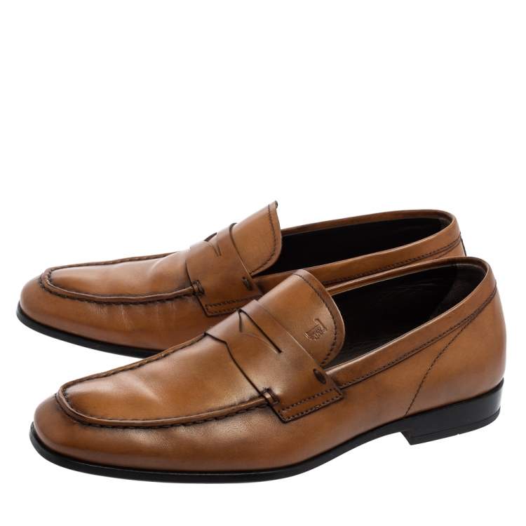 Pre Owned Tod's Brown Leather Penny Loafers Size 39.5