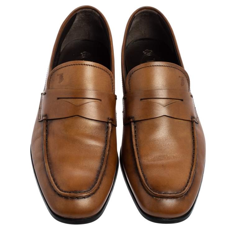 Pre Owned Tod's Brown Leather Penny Loafers Size 39.5