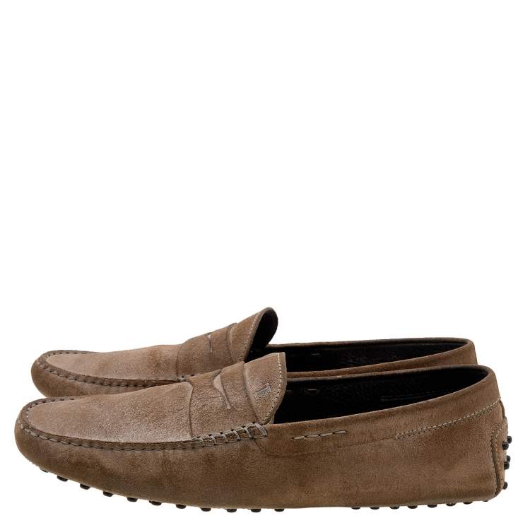 Pre Owned Tod's Brown Suede Penny Slip On Loafers Size 45.5